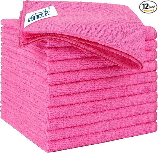 HOMEXCEL Pink Microfiber Cleaning Cloth 12 Pack, 12.5 x 12.5 inch Microfiber Towels for Cars, Ultra Absorbent Car Washing Cloth, Lint Free Streak Free Cleaning Rags for Car, Kitchen, and Window
