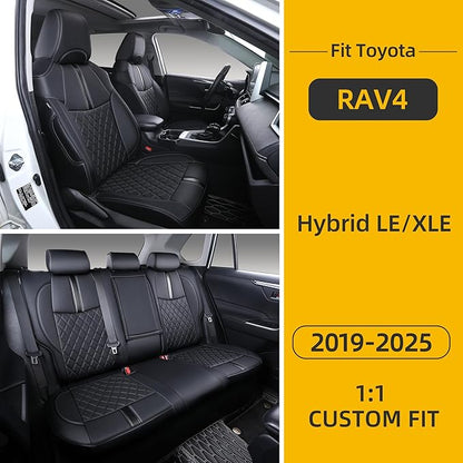 Custom Fit RAV4 Seat Covers for 2019-2025 Toyota RAV4 Hybrid LE,XLE,XLE Premium,Limited Full Coverage Waterproof Leather Car Seat Covers Full Set (Black)