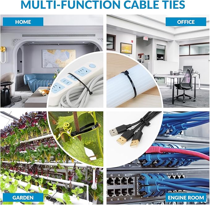 XINGO 12 Inch White Zip Ties 200 PCS, 75 LBS Ultra Strong Tensile Strength, UV Resistant Cable Ties, Self-locking Plastic Ties for Indoor and Outdoor Use