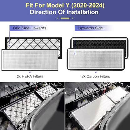 Tesla Model Y Intake Cabin Air Filter HEPA with Activated Carbon, Air Intake Filter Replacement Kit for Model Y 2020-2025 Accessories, Set of 4