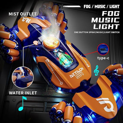 Gesture Sensing RC Stunt Car,Remote Control Car Toys for Ages 5-7-13,with Lights Music Spray,4WD 360° Spins All Terrains Kids Toys RC Cars,3-6 Year Old Boy Birthday Gift & 3-12 Best Gift for Kids