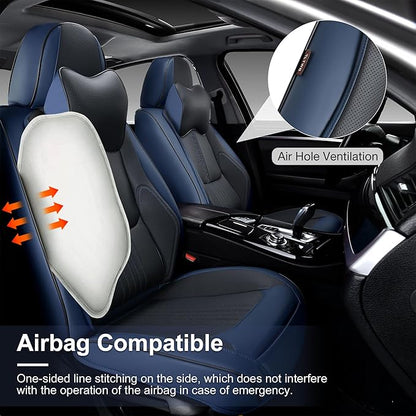 Car Seat Covers Full Set, Front and Rear Seat Covers for Cars, Waterproof Leather Auto Seat Protectors with Head Pillow, Car Seat Cushions Fit for Most Sedans SUV Pick-up Truck, Black&Navy