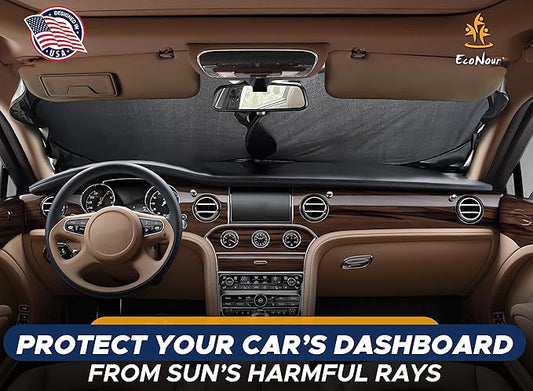 EcoNour Foldable Sunshade for Car Windshield | Dashboard Shield for Your Vehicle | Auto Window Shades for UV Rays and Sun Screen Protection | XXXX-Large (75 inches x 37 inches)