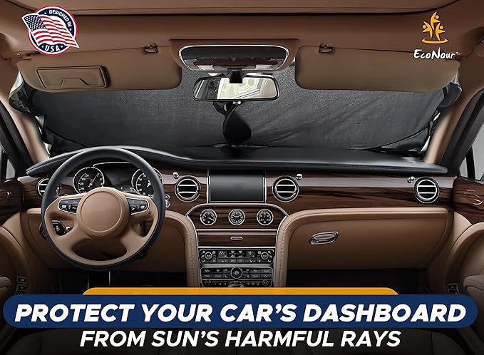 EcoNour Windshield Sun Shade| 300T Sun Shade for Truck| Foldable Truck Window Shade Blocks UV Rays & Sun Protects Interior Car Accessories| Universal Fits for Blue | X-Large (69" x 35")