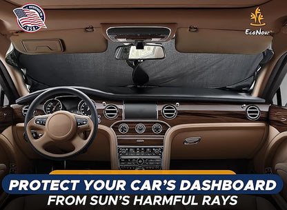 EcoNour Car Windshield Sun Shade | Premium 300T Polyester Automotive Heat Shield | Sunshade for Car Windshield, Front Window Sun Shade, UV Glare Protection | Fits Sedans, Mini SUVs, Hatchbacks (64x32)