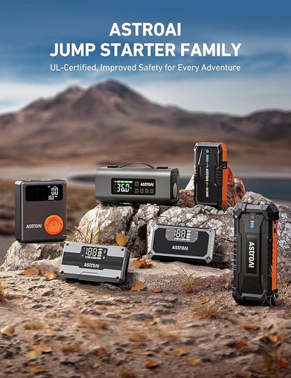 AstroAI T8 Car Battery Jump Starter, 2500A 8-in-1 Jump Box for Car Battery, Up to 8.0L Gas & 5.0L Diesel Engine, 15200mAh QC 3.0 Power Bank, Informative LED Screen with Cigarette Adapter, Jumper Cable