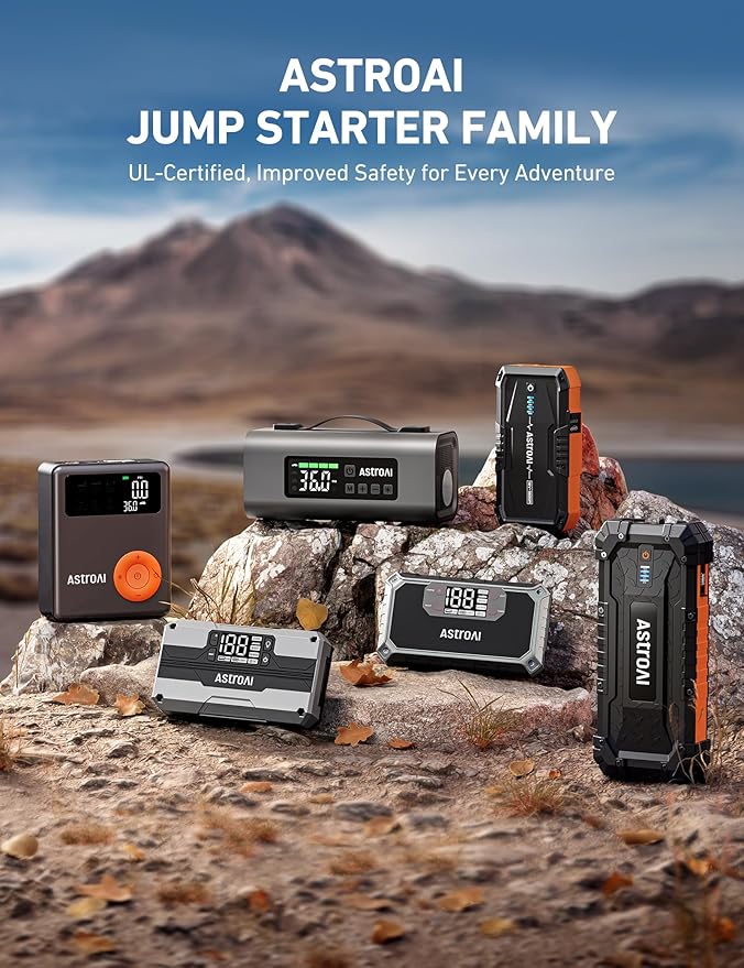 AstroAI T8 Car Jump Starter, 2500A 8-in-1 Jump Box for Car Battery, Up to 8.0L Gas & 5.0L Diesel Engine, 15200mAh QC 3.0 Power Bank, Informative LED Screen with Cigarette Adapter, Jumper Cable