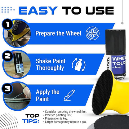 Premium Tesla Wheel Curb Rash Repair Kit for Model X 22-inch Onyx Black Turbine Rims - DIY Kit with Color-matched Touch Up Paint - Made in USA