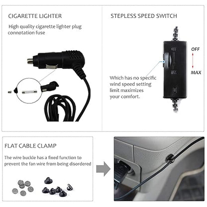 Car Fan for Backseat Auto 12V Electric Cooling Fan Portable Car Seat Headrest for Sedan SUV RV Boat, with 360° Rotatable Dual Head, Stepless Speed Regulation, Cigarette Lighter Plug
