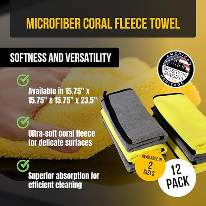 VPD Microfiber Coral Fleece Towels - Dark Yellow, Ultimate Car Drying Towels, Extra Large, Super Absorbent, Lint and Scratch Free, Perfect for Car Wax Polishing (12, 15.75" by 23.5")