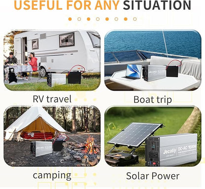1000 Watt Pure Sine Wave Power Inverter DC 12V to 110V/120V AC Converter with 2 AC,18W USB, and 30W Type-C Charging Ports, Car Solar Power Inverters with LCD Display for Home RV Truck