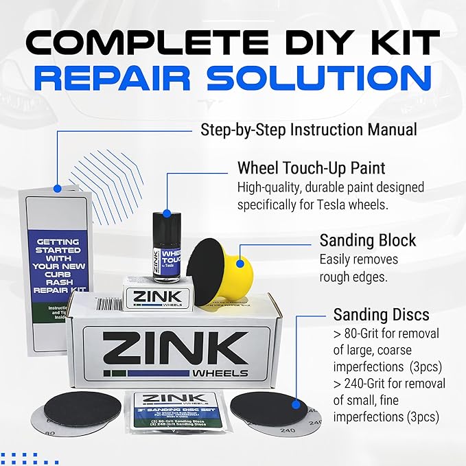 Premium Tesla Wheel Curb Rash Repair Kit for Model Y 19-inch Black Crossflow Rims - DIY Kit with Color-matched Touch Up Paint - Made in USA