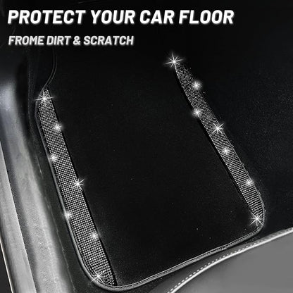 NBTEPEM Black Bling Car Floor Mats Full Set, Universal Fit Most Cars,SUV, Trucks, 4 pcs Sparkle Glitter Diamond Carpet for Women Girls with Anti-Slip Pad (Black Diamond)