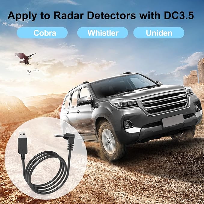 Radar Detector Cable, USB to DC3.5 Plug Cable,for Cobra Whistler Escort Valentine One Uniden Beltronics Radar Detector,Replacement Power Cable for Radar Detectors (DC3.5-6.56ft)