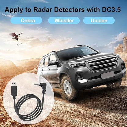 Radar Detector Cable, USB to DC3.5 Plug Cable,for Cobra Whistler Escort Valentine One Uniden Beltronics Radar Detector,Replacement Power Cable for Radar Detectors (DC3.5-6.56ft)
