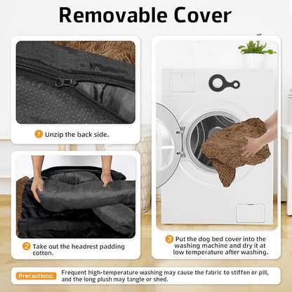 GGIB Calming Dog Bed Fluffy Plush Dog Mat for Furniture Protector with Removable Washable Cover for Large Medium Small Dogs and Cats (Extra Large (53x39.3x6), Brown)