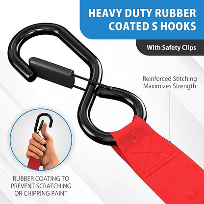 HandT USA Based Retractable Ratchet Straps (2PK) 1in x 6ft - 1,500lb Break Strength, Heavy Duty Automatic Ratchet Straps Self Retractable Tie Down, Push Button Retracting Truck Trailer Cargo | Red