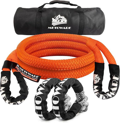METOWARE Kinetic Recovery Rope (1’’ x 10ft) Offroad Tow Kit with 1/2inch x 22 Inch Soft Shackles，Heavy Duty Offroad Recovery Kit for UTV, ATV, Truck, Car