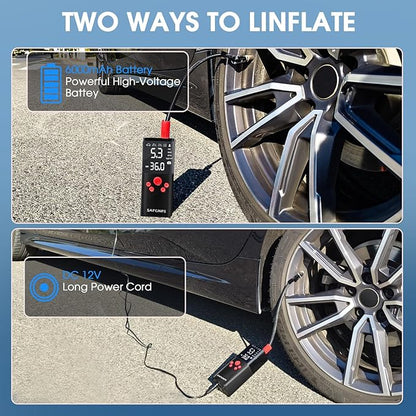 Tire Inflator Portable Air Compressor, 150PSI Cordless Portable Tire Inflator for Car, 3X Fast Smart Air Pump for Car Tires, Bike Pump, Motorcycle, Ball - Digital Pressure Gauge/LED