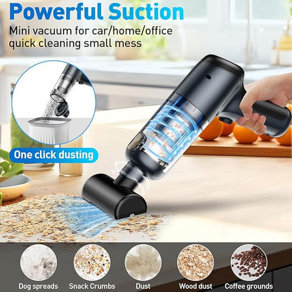 Mini Vacuum Cleaner, 120W High Power Handheld Car Vacuum Cleaner, 2 in 1 Air Duster and Hand Held Vacuum Portable Cordless, Rechargeable Small Vacuum for Car, Home, Office, Pet（Black）