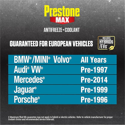 Prestone MAX Euro Blue 50/50 Antifreeze Automotive Coolant, Pack of One (Pack of 2)