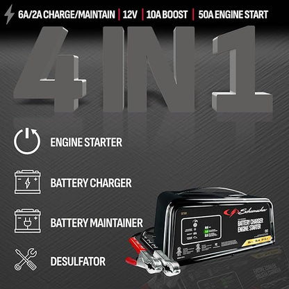 Schumacher Electric 50A 12V Car Battery Charger, Engine Starter & Maintainer - Fully Automatic Battery Charger for Cars, Trucks & RVs - 6A Charge/ 2A Maintain & 10A Boost Modes - SC1361