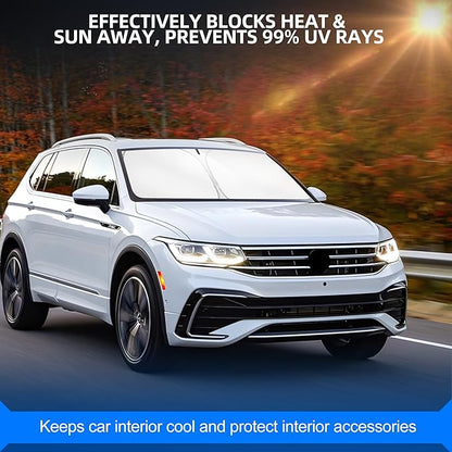 Windshield Sun Shade for Volkswagen VW Tiguan 2018-2025 Foldable Sunshade Custom Fit Front Window Car Interior Accessories Protector Blocks UV Rays