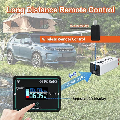 5000 Watts Power Inverter Peak 10KW, Pure Sine Wave 12V DC to 120V AC Off Grid Solar Inverter with Wireless Remote Control LCD Display 4 AC Outlets Hardwire Terminal for Home RV Camping