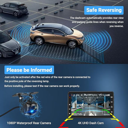 Dash Cam Front and Rear, Dash Cam 4K WiFi/APP Control Dashcam W/ 64GB Card Dash Camera for Cars DVR Car Security Cameras W/Loop Recording G-Sensor Time-Lapse Parking Mode Car Dashcam USB Powered