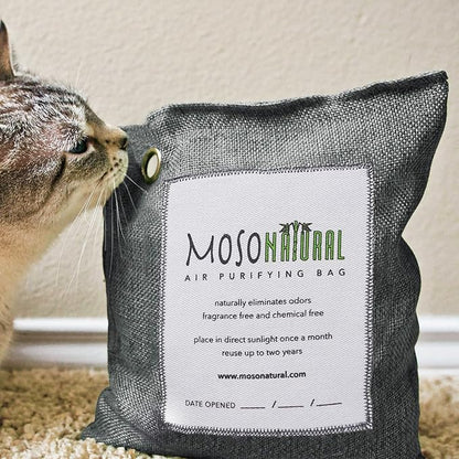 Moso Natural Air Purifying Bag 500g (2 Pack) Premium Bamboo Charcoal Odor Absorber for Home, Bedroom, Kitchen, Basement | Unscented Pet Odor Eliminator | Large Charcoal Deodorizer Bag Covers 250sqft