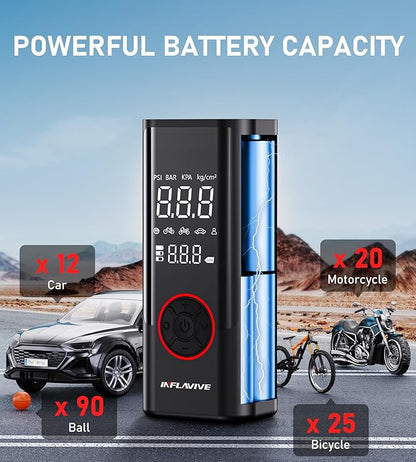 Tire Inflator Portable Air Compressor, Cordless Air Pump for Car Tires with Pressure Gauge, Battery Power Bike Tire Pump, 150PSI Portable Tire Inflator for Car, Motorcycle, Bicycle, Ball