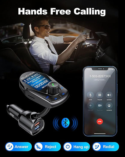 Bluetooth FM Transmitter (Upgraded Version) in-Car Wireless Radio Adapter Kit W 1.8" Color Display Hands-Free Call Fast Charging 18W and Smart 2.4A Dual USB Ports, TF Card MP3 Player