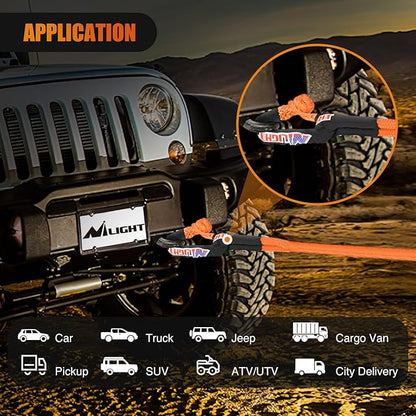Nilight Kinetic Recovery Tow Rope Kit with 2 Soft Shackle 1" x 30ft Heavy Duty Offroad Tow Rope Snatch Strap Towing Strap kit (33,000LBS) for UTV ATV SUV Truck Car Jeep Tractor