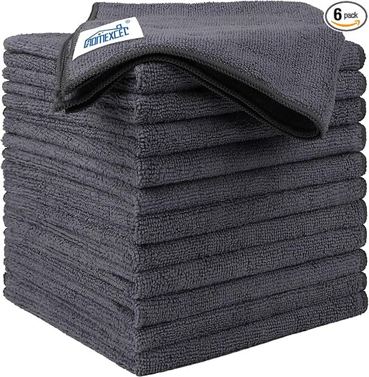 HOMEXCEL Grey Microfiber Cleaning Cloth 6 Pack, 12.5 x 12.5 inch Microfiber Towels for Cars, Ultra Absorbent Car Washing Cloth, Lint Free Streak Free Cleaning Rags for Car, Kitchen, and Window