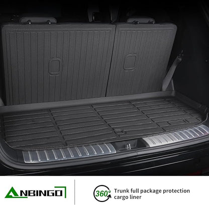 ANBINGO® Floor Mats & SeatBack Cargo Liner | Atlas 2018-2025 7 Passenger | 2nd Row with Bench Seat | (50/50 Velcro Tape Fixed Backseat) TPE 3 Rows Car Mat Waterproof, Accessories