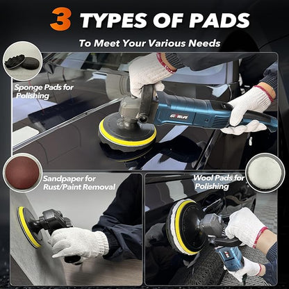 Buffer Polisher, 6 Inch/7 Inch 1600W Rotary Car Buffer Polisher Waxer, 7 Variable Speed 1000-3500 RPM, Detachable Handle for Car, Boat Sanding, Polishing, Waxing