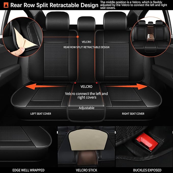 Seat Covers for Toyota Camry 2012-2023 2024 Full Set 5 Seats - Leather Ice Silk Car Seat Covers Protector Breathable (Black)