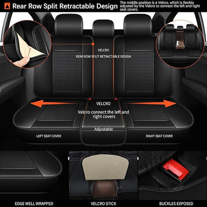 Seat Covers for Toyota Camry 2012-2023 2024 Full Set 5 Seats - Leather Ice Silk Car Seat Covers Protector Breathable (Black)