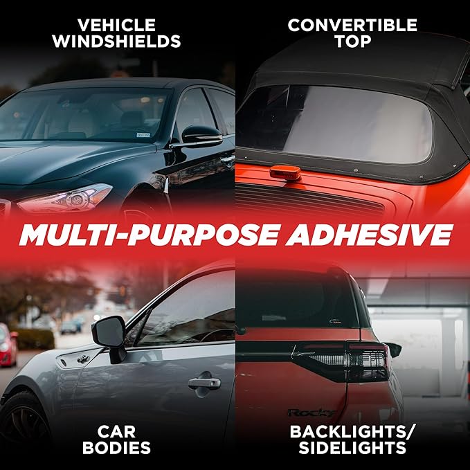 [2 Pack] Polyurethane Windshield Adhesive - Quick Curing & Weather Resistant Auto Glass Adhesive, Vertical & Overhead Application, Windshield Repair Kit with Gloves, Applicator Tip & Cartridge - 310ml