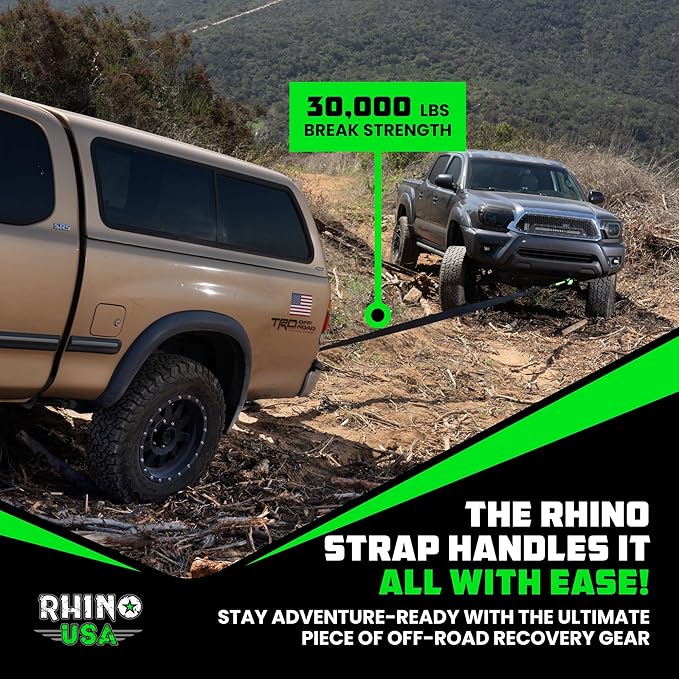 Rhino USA Recovery Tow Strap (3" x 20') - 31,518lb Break Strength - Emergency Recovery Strap Tow Rope for Truck, UTV, ATV & More - Heavy Duty Towing Strap for Offroad 4x4 Use - Compatible with Jeep