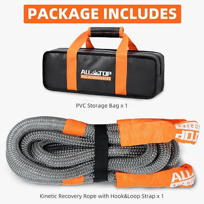 ALL-TOP Kinetic Recovery Rope, 48000Lbs, 1in x 30ft, Heavy Duty 30+% Elasticity, 16000Lbs Work Load Limit for 4x4 Offroad Vehicle