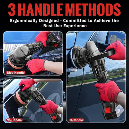Cordless Buffer Polisher, 5 Inch Random Orbital Car Polisher Waxer, 6 Variable Speed 1000-5200 RPM, 21V 3.0Ah Batteries , 28Pcs Polishing Kit,for Car Polishing, Waxing, Boat Sanding, Scratch Removing