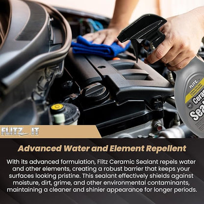 Flitz Ceramic Sealant - 32oz Bottle of USA-Made Ceramic Coating for Cars, Boats, Glass - Repels Water, Polishes, and Protects for 1 Year - Protection Car Spray Made for All Metals, Fiberglass