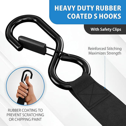 HandT USA Based Retractable Ratchet Straps (4PK) 1in x 6ft - 1,500lb Break Strength, Heavy Duty Automatic Ratchet Straps Self Retractable Tie Down, Push Button Retracting Truck Trailer Cargo | Black