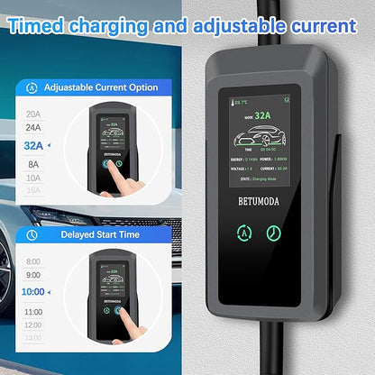 Level 2 EV Charger, 32 Amp, Portable Charger for Home and J1772, 25ft Cable, 240V, Charging Stations with LED Display, NEMA14-50 Plug, Current Adjustable.(Tesla Need Adapter)