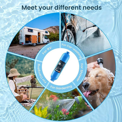 CRYSTALA RV/Camper Water Filter, Inline Water Filter Effectively Reduces Bad Taste, Odors, Chlorine and Sediment for RVs and Marines, 3 Pack Filter with 2 Flexible Hose Protector