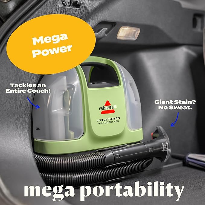 BISSELL Little Green Mini Cordless Portable Carpet and Upholstery Deep Cleaner, Car/Auto Detailer, with HydroRinse Self-Cleaning Tool and 4" Tough Stain Tool, 4015