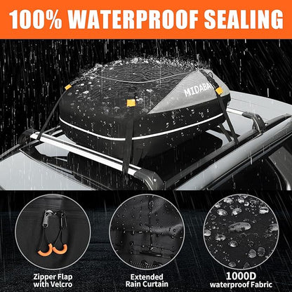 MIDABAO Waterproof Duty Car Roof Top Carrier-Car Cargo Roof Bag Car Roof Top Carrier - Waterproof & Coated Zippers- Includes Anti-Slip Mat- for Cars with or Without Racks (12 Cubic feet)