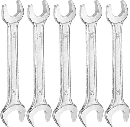 HARFINGTON 5pcs Double Open End Wrench 12mm x 14mm Metric 15 Degree Offset Angle Small Flat Head Wrench Galvanizing Open Ended Spanner for Automotive Repair Furniture Assembly