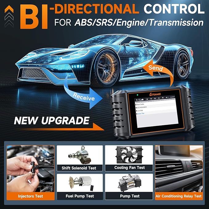 FOXWELL OBD2 Scanner NT716 Bidirectional Scan Tool, ABS SRS Transmission Engine, 9 Resets, Car Diagnostic Scanner with ABS Bleeding/SAS/Oil Light/EPB/BMS/DPF/Throttle Relearn/Injector, Black